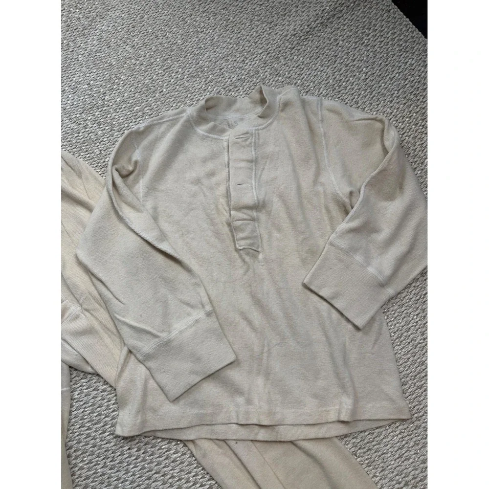 Vintage US military Long Johns Set Cream Wool Cotton Thermal Henley Pants M